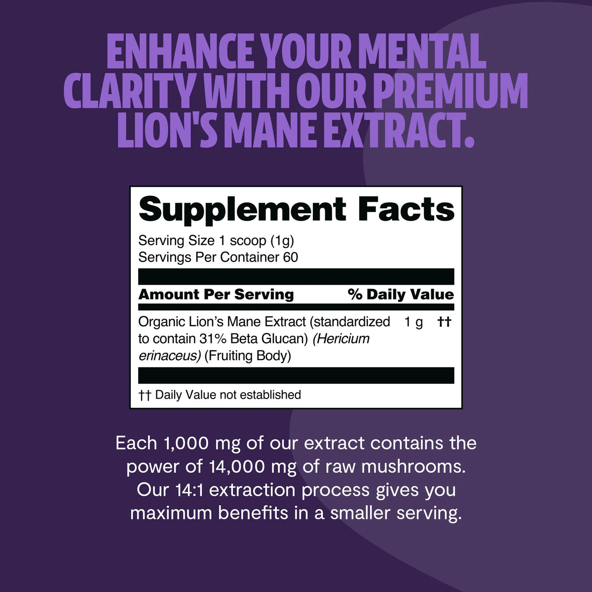 Organic Lion’s Mane Mushroom Powder – 60 Servings