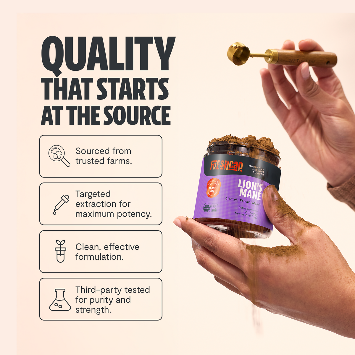 Organic Lion’s Mane Mushroom Powder – 60 Servings