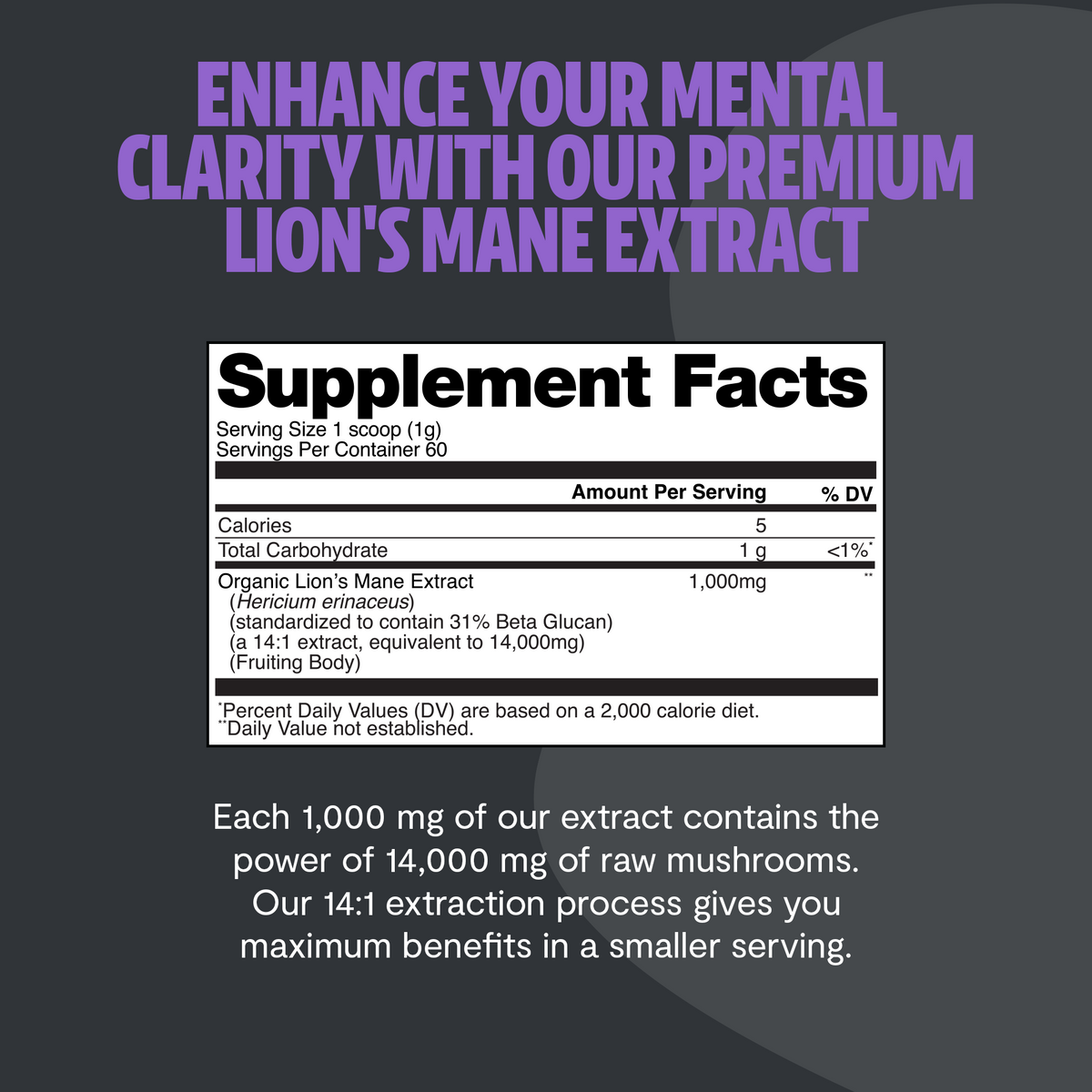 Organic Lion’s Mane Mushroom Powder – 60 Servings