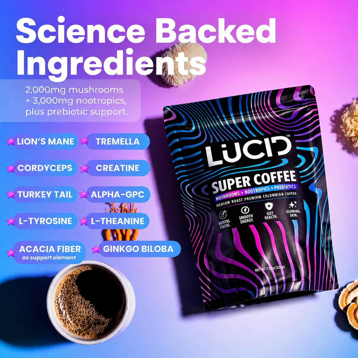 Mushroom Super Coffee with Nootropic Blend